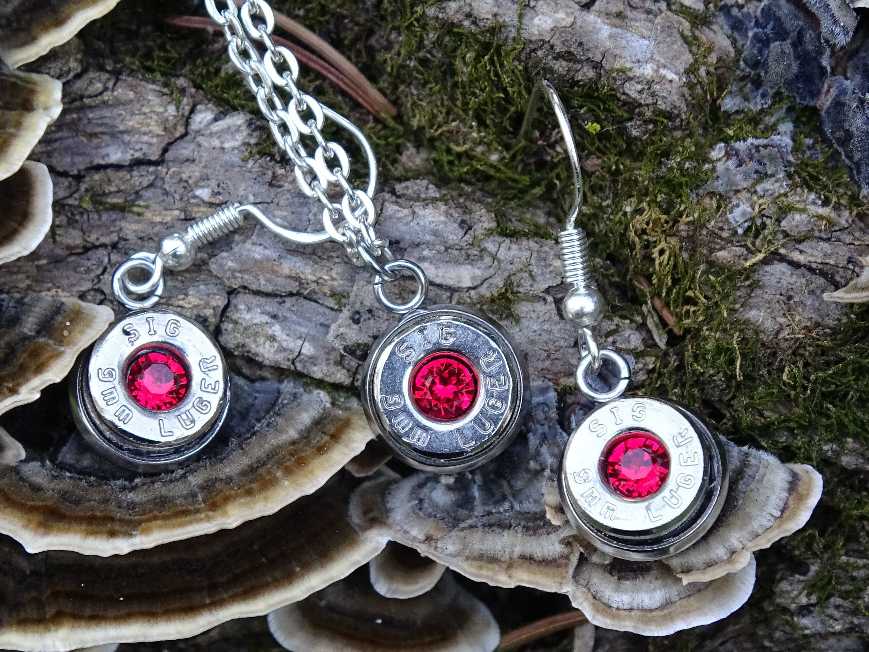 Bullet earring and necklace set shepherd hook garnet (etsy image id: 4287936203)
