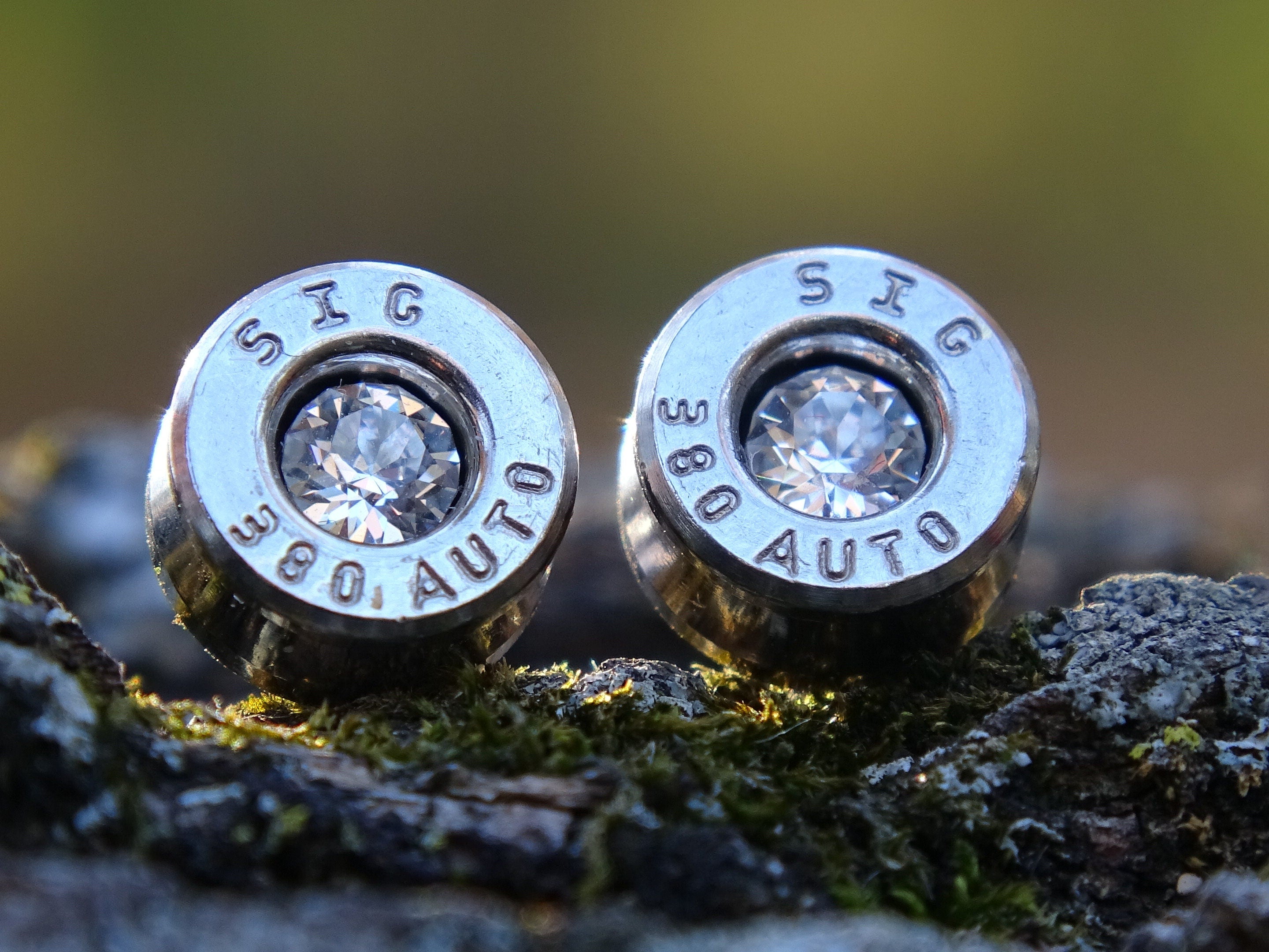 Bullet earring 380 auto Clear CZ (etsy image id: 4307292330)