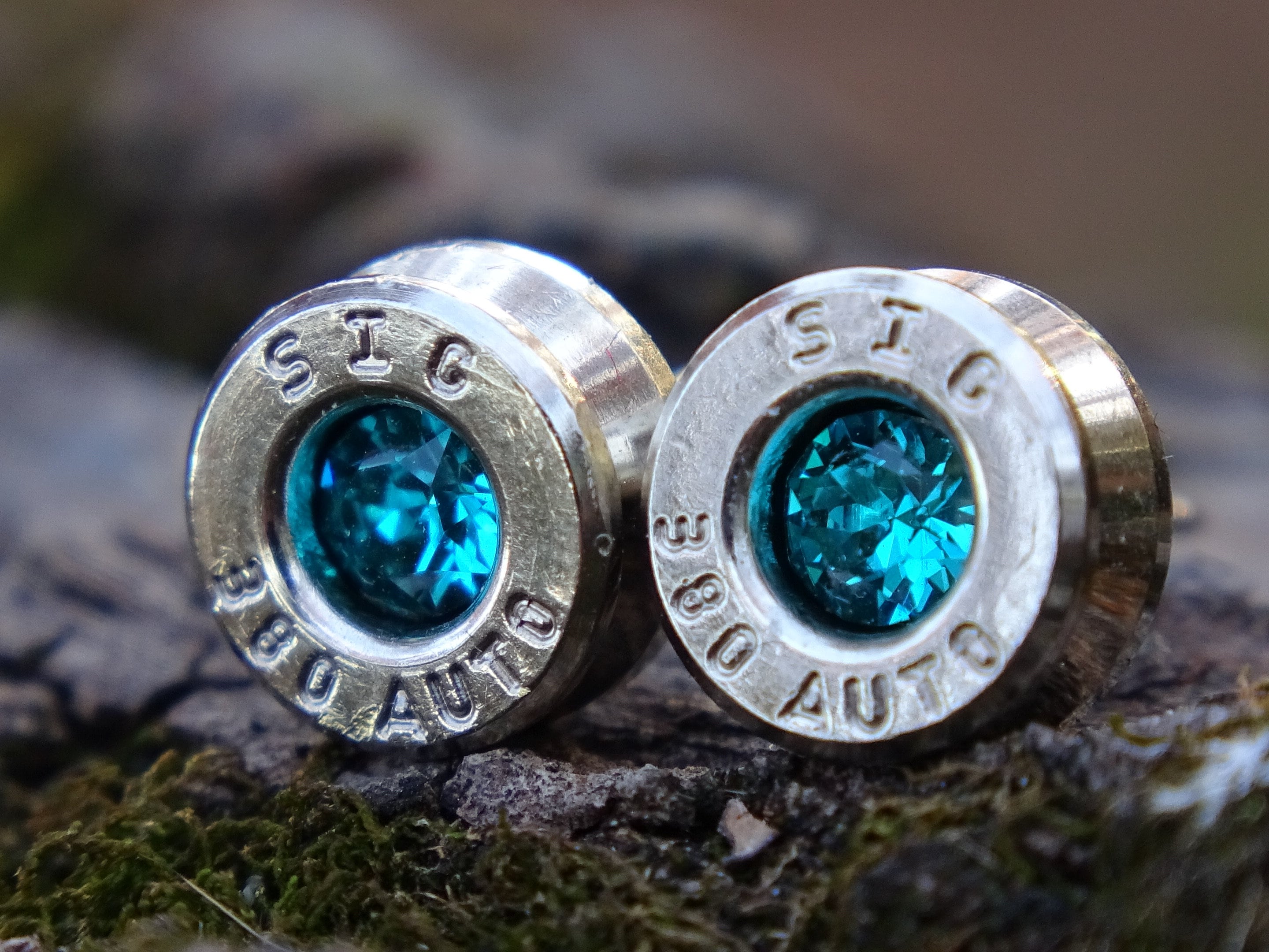 Bullet earring 380 auto Blue Zircon (etsy image id: 4307365994)