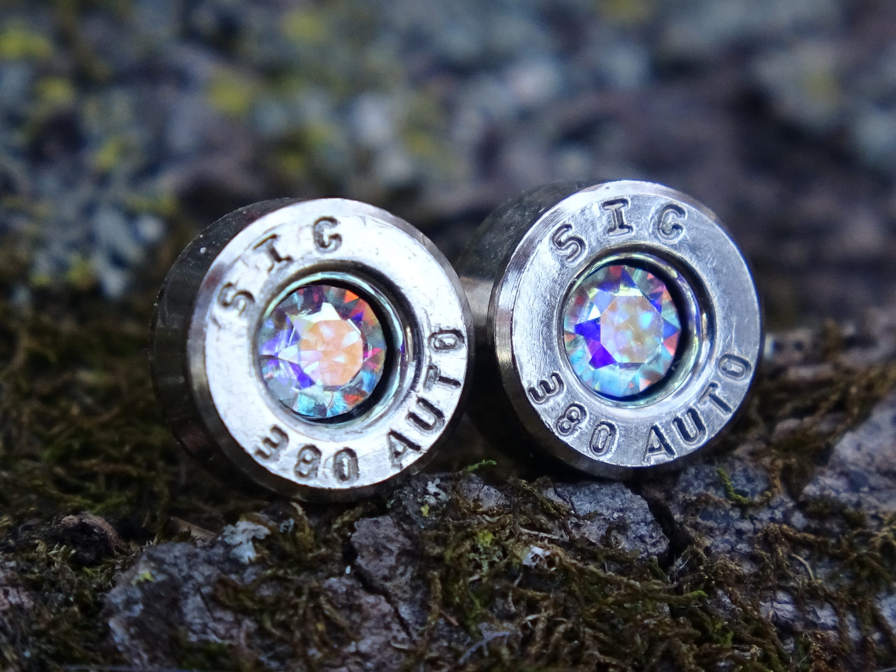 Bullet earring 380 auto Aurora Borealis AB crystal (etsy image id: 4309031292)