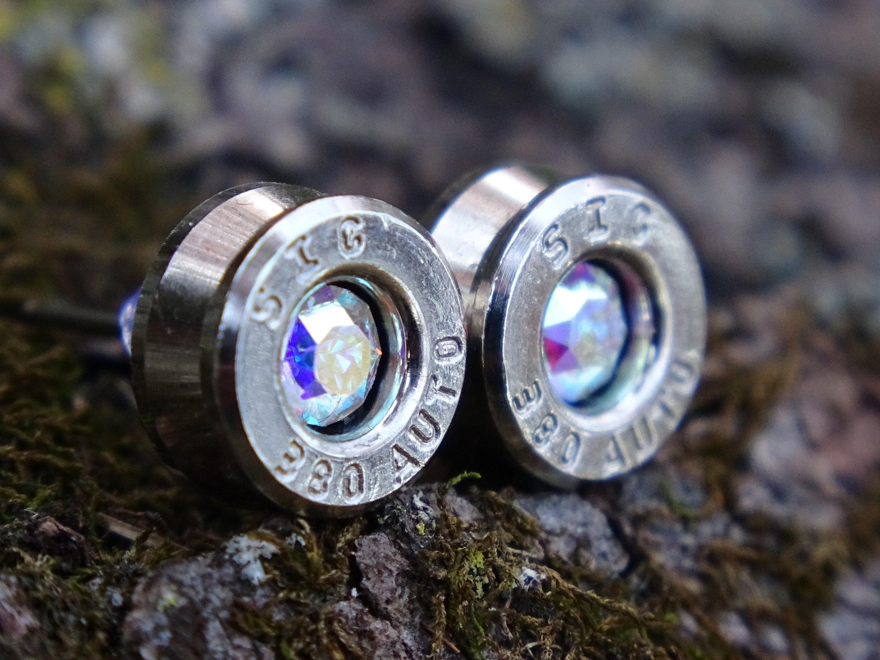 Bullet earring 380 auto Aurora Borealis AB crystal (etsy image id: 4309032512)