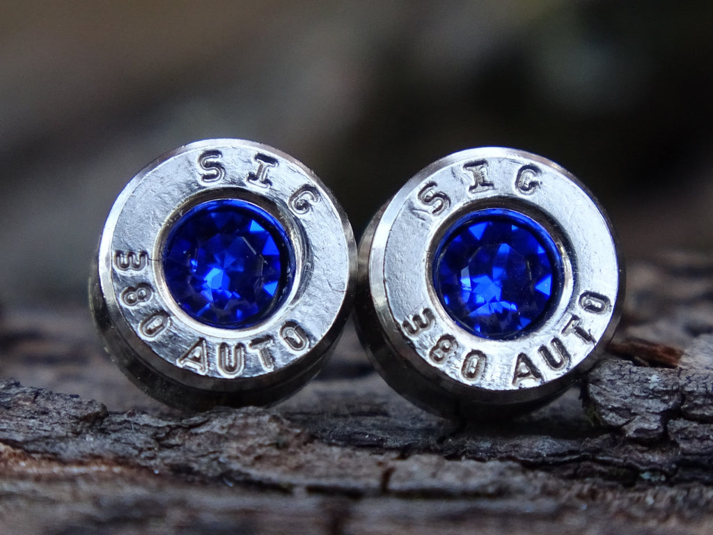 Titanium post Bullet earring 380 auto Majestic blue (etsy image id: 4309066302)
