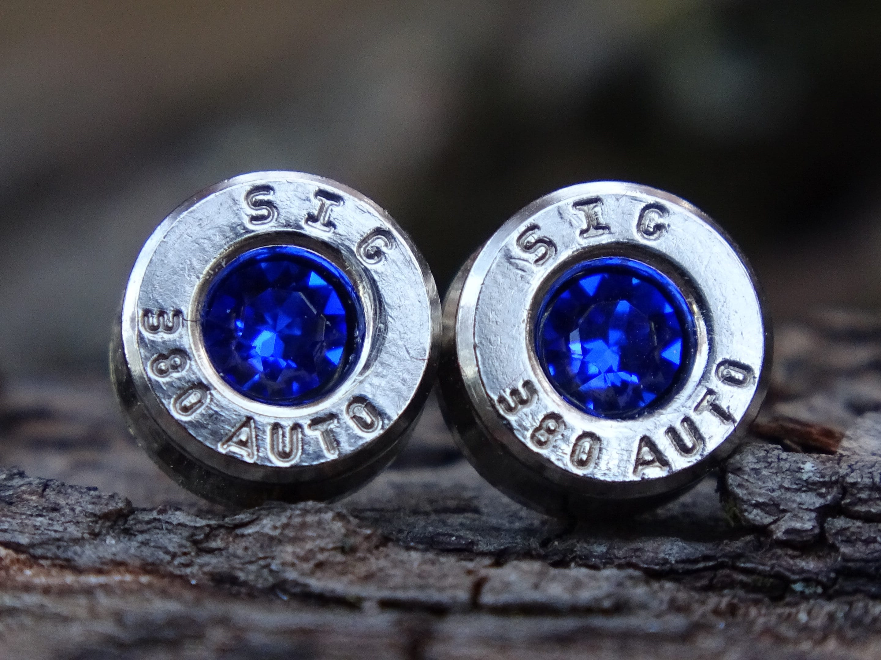 Titanium post Bullet earring 380 auto Majestic blue (etsy image id: 4309066302)