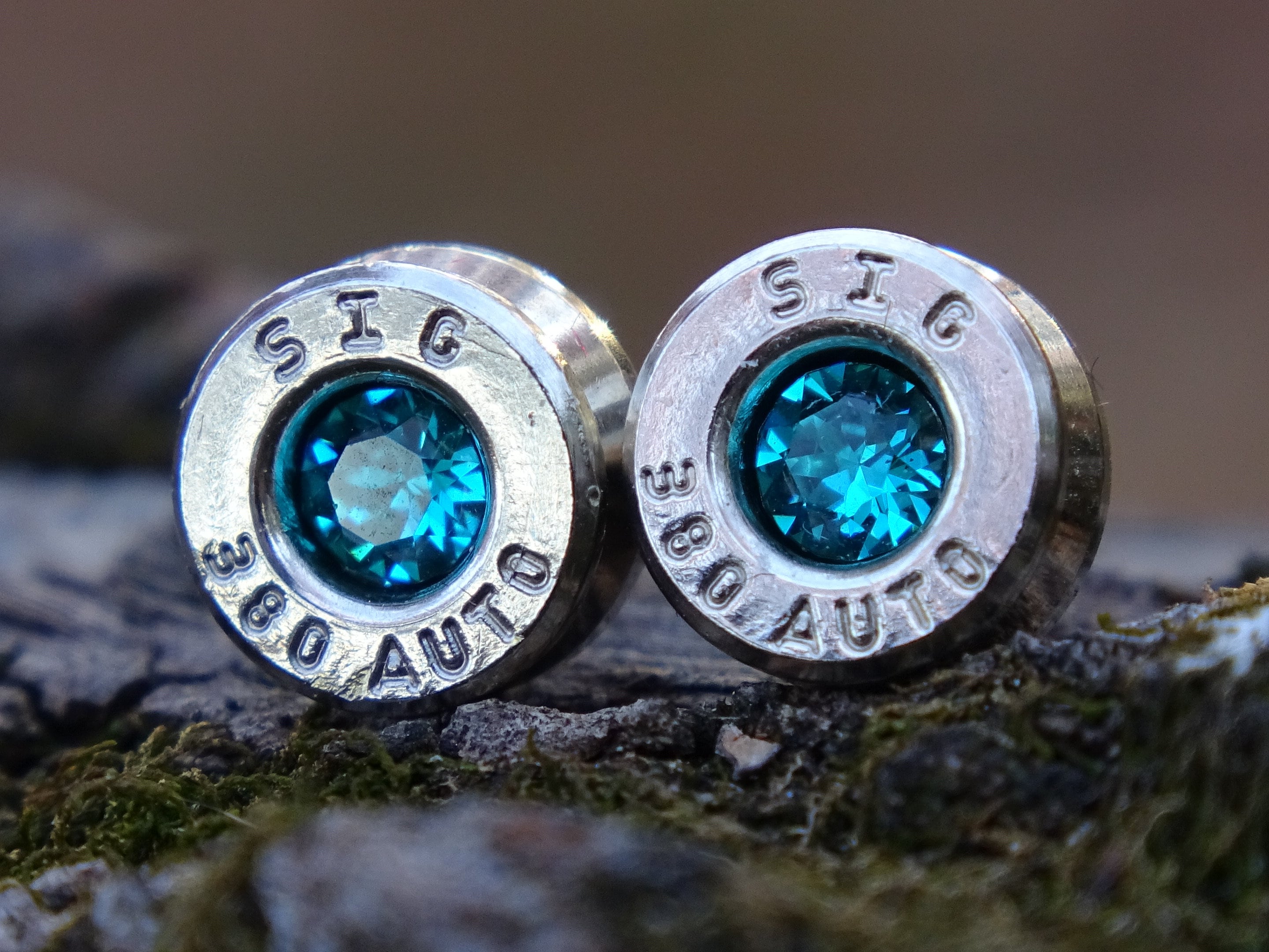 Bullet earring 380 auto Blue Zircon (etsy image id: 4354762187)