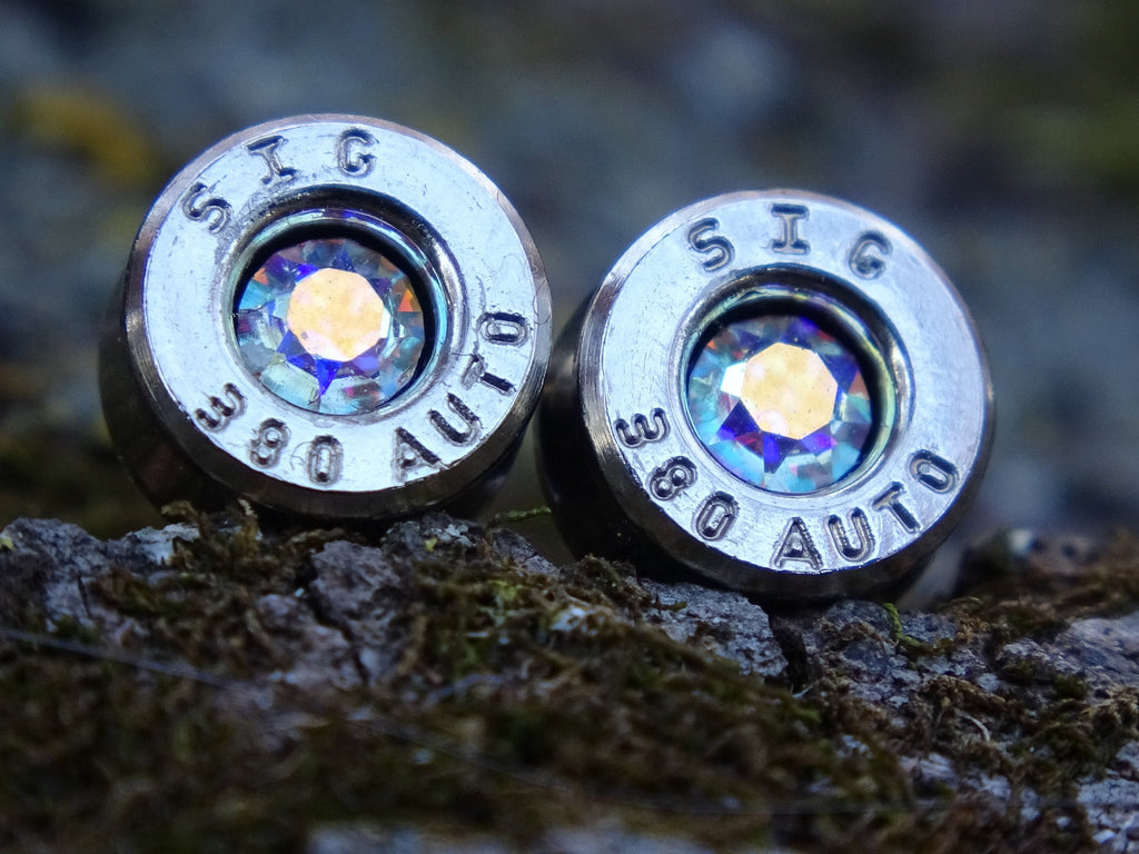 Bullet earring 380 auto Aurora Borealis AB crystal (etsy image id: 4356429175)