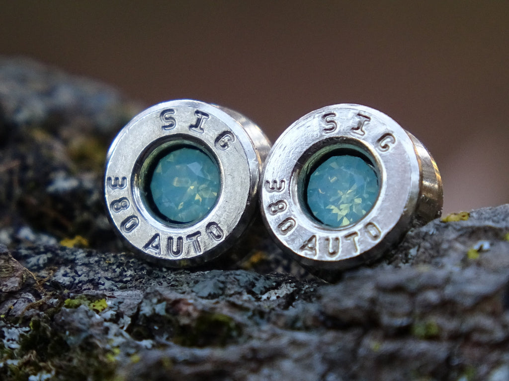 Bullet earring 380 auto Green Opal (etsy image id: 4356478103)