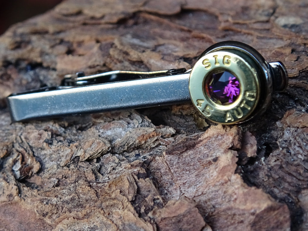 Bullet cufflinks/Tie clip two tone 45 ACP Amethyst (etsy image id: 4509983564)