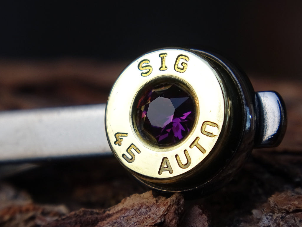 Bullet cufflinks/Tie clip two tone 45 ACP Amethyst (etsy image id: 4509984112)
