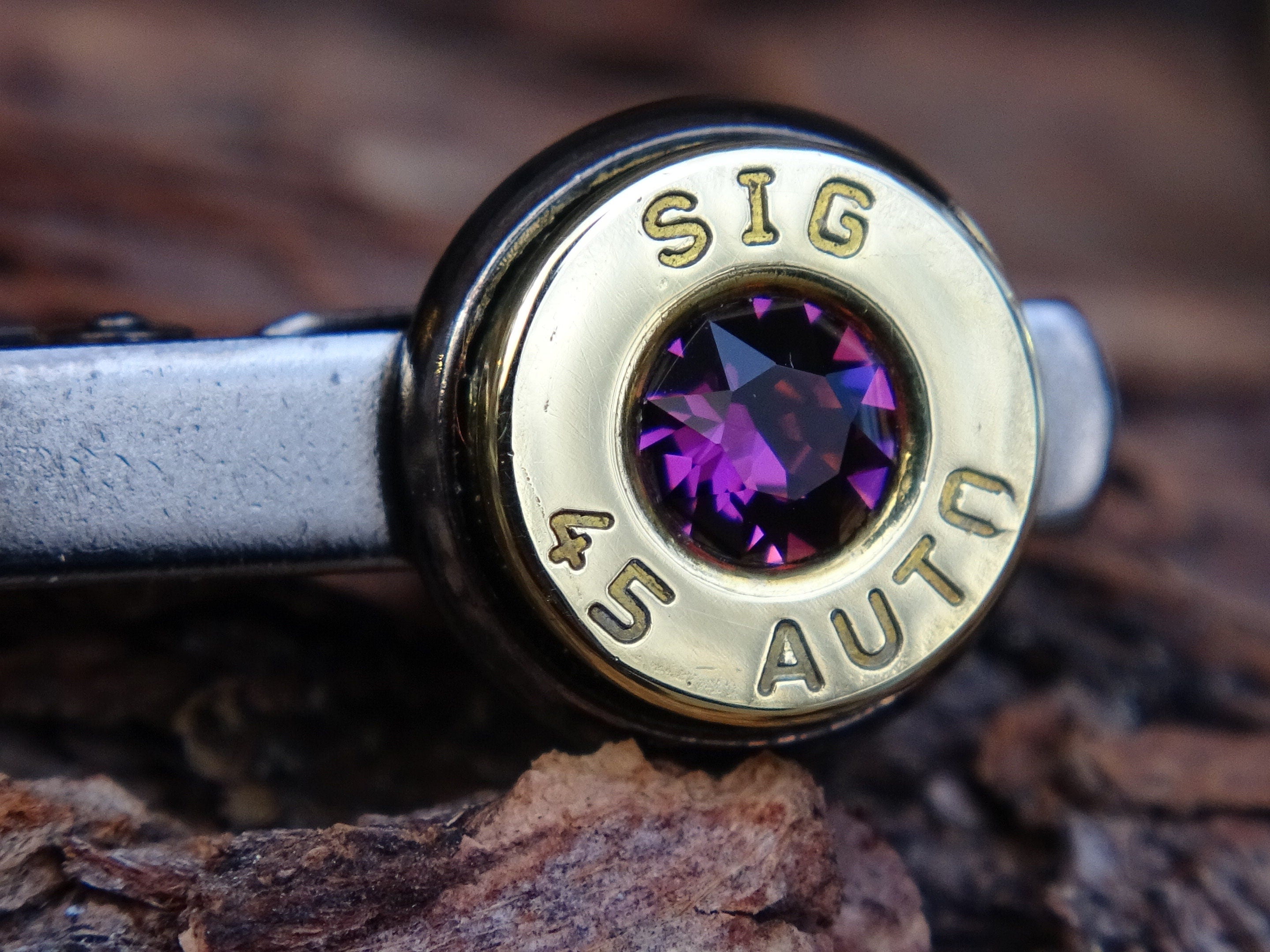 Bullet cufflinks/Tie clip two tone 45 ACP Amethyst (etsy image id: 4509984196)