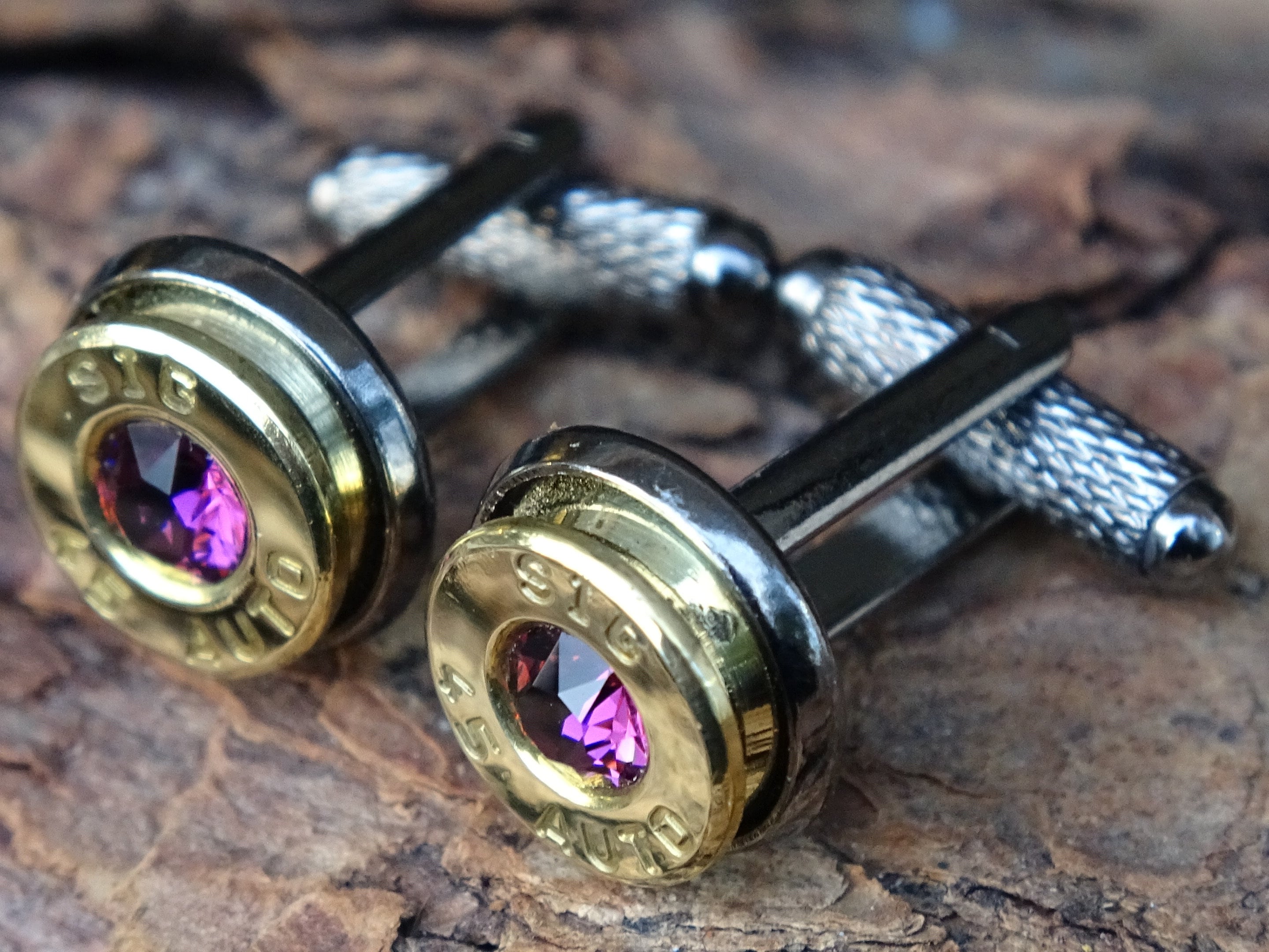 Bullet cufflinks/Tie clip two tone 45 ACP Amethyst (etsy image id: 4509984710)
