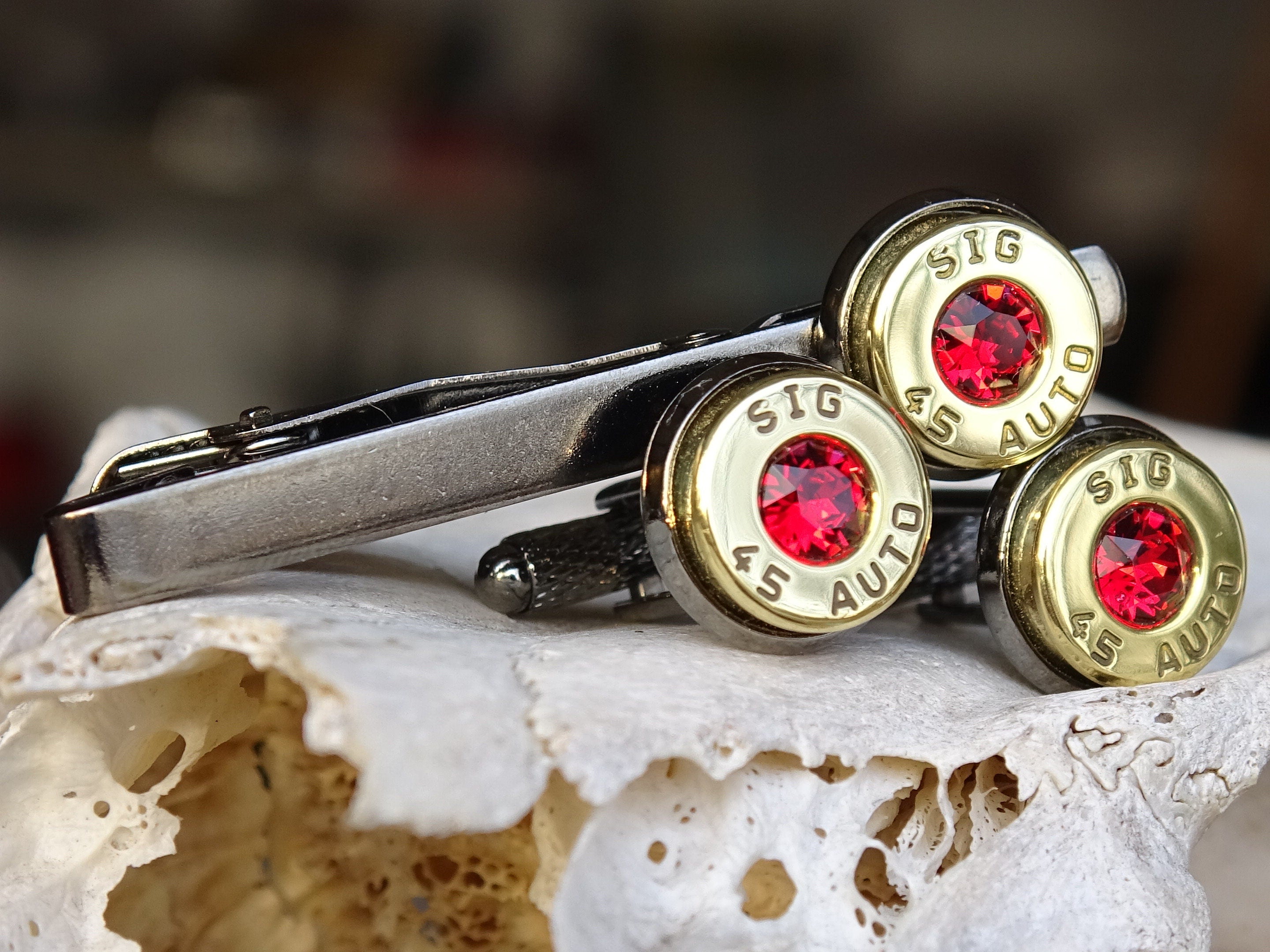 Bullet cufflinks/Tie clip two tone 45 ACP Garnet (etsy image id: 4509992760)