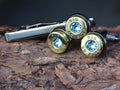 Bullet cufflinks/Tie clip two tone 45 ACP Aquamarine (etsy image id: 4510240200)