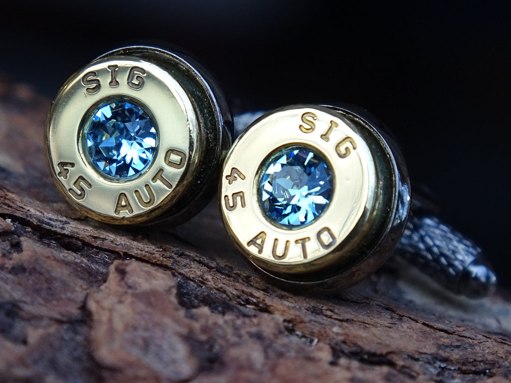 Bullet cufflinks/Tie clip two tone 45 ACP Aquamarine (etsy image id: 4510241108)