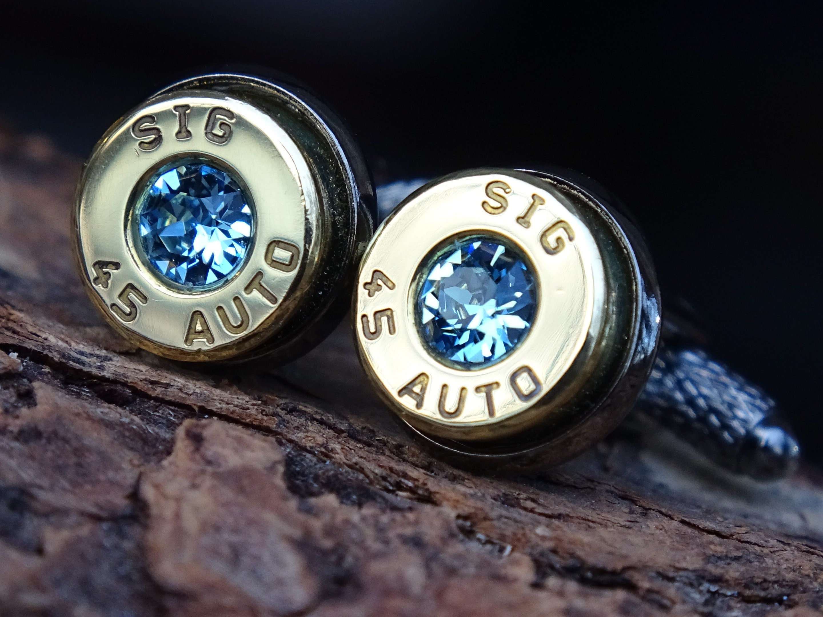 Bullet cufflinks two tone 45 ACP Aquamarine (etsy image id: 4510255870)