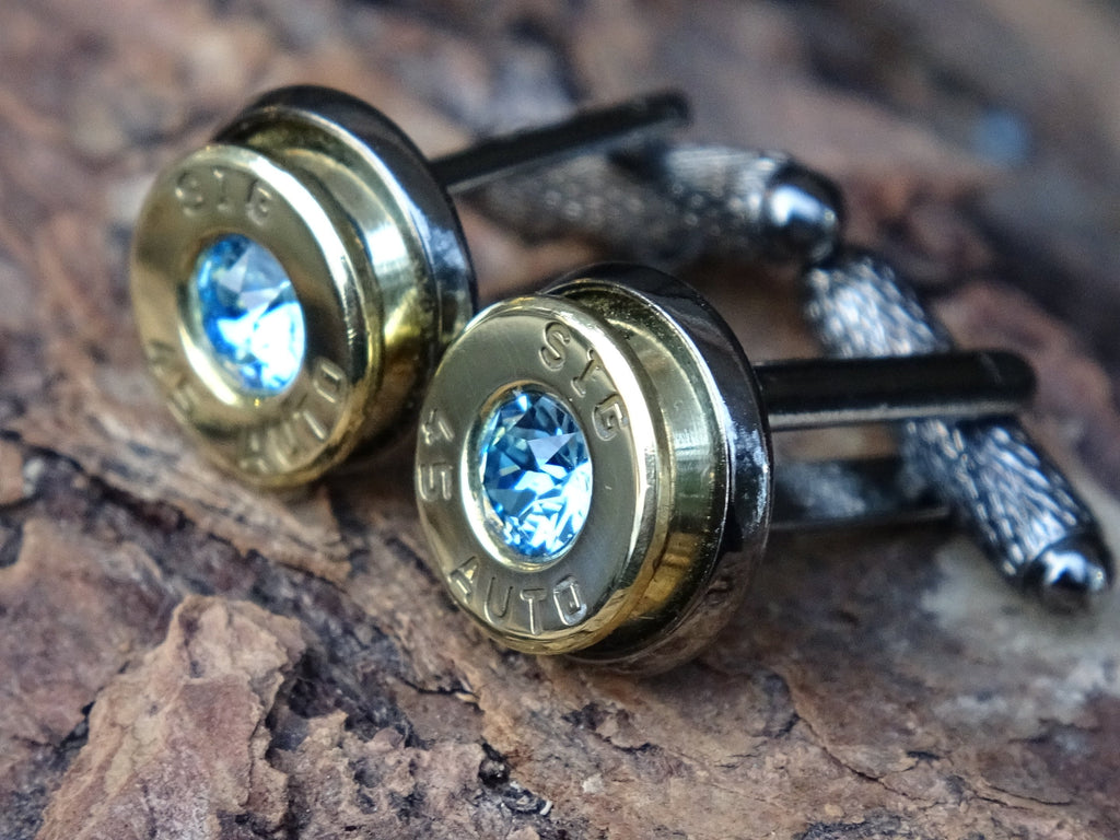 Bullet cufflinks two tone 45 ACP Aquamarine (etsy image id: 4510256604)
