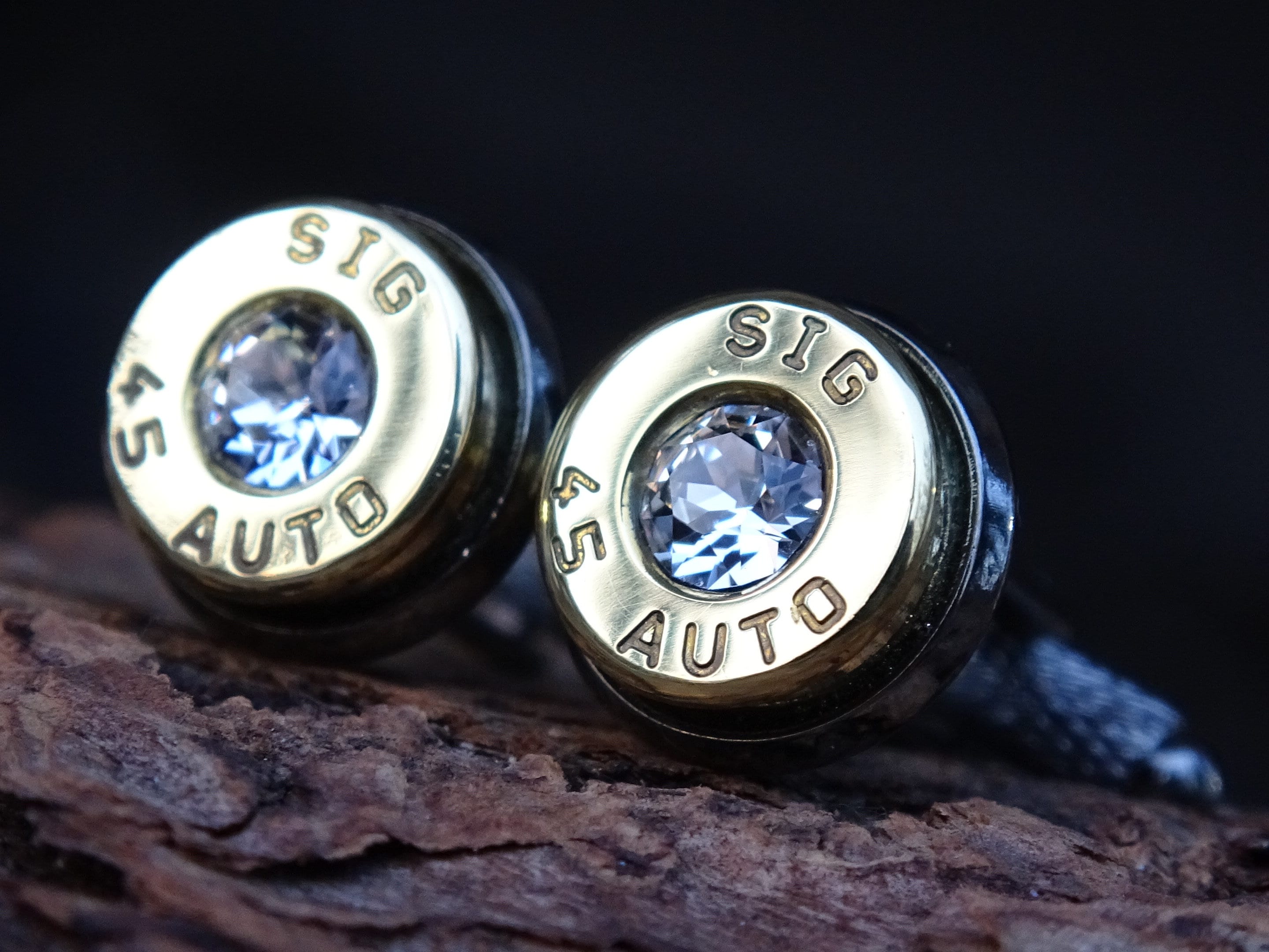 Bullet cufflinks/Tie clip two tone 45 ACP Clear CZ (etsy image id: 4510280986)