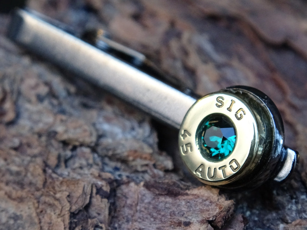 Bullet cufflinks/Tie clip two tone 45 ACP Emerald (etsy image id: 4510312266)