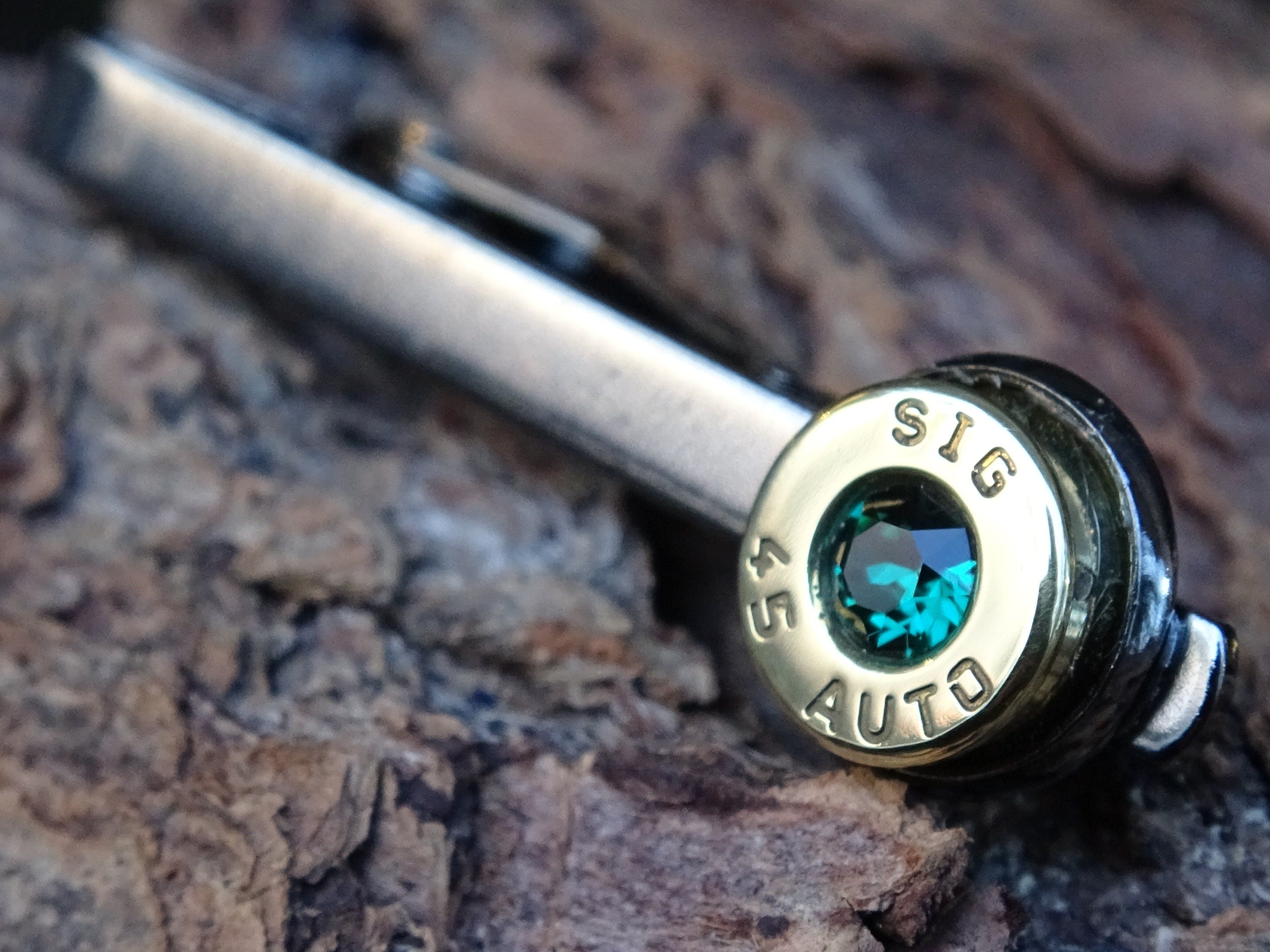 Bullet cufflinks/Tie clip two tone 45 ACP Emerald (etsy image id: 4510312266)