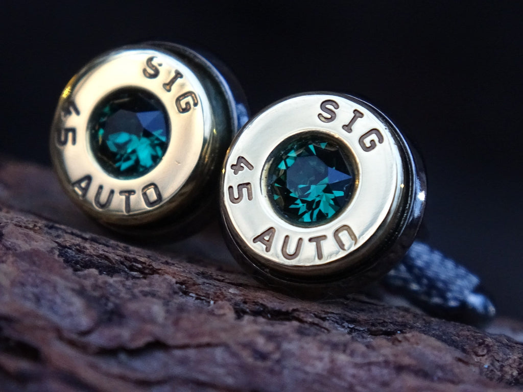 Bullet cufflinks two tone 45 ACP Emerald (etsy image id: 4510318292)