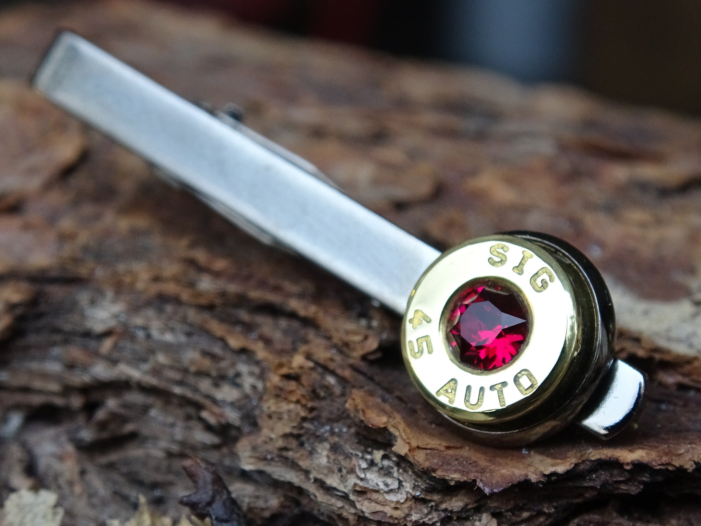 Bullet cufflinks/Tie clip two tone 45 ACP Ruby (etsy image id: 4513707422)