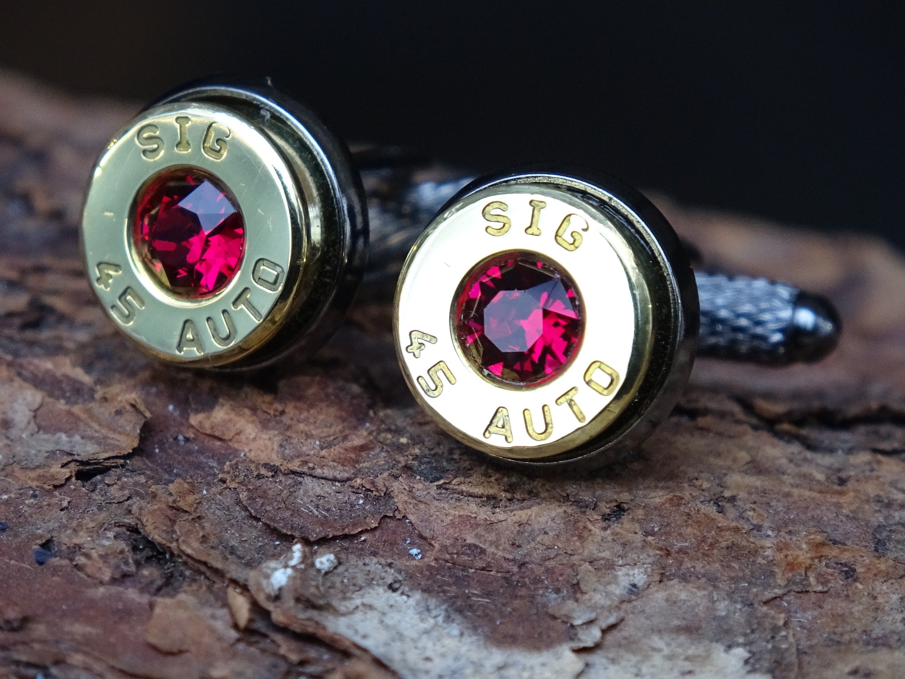 Bullet cufflinks/Tie clip two tone 45 ACP Ruby (etsy image id: 4513707578)
