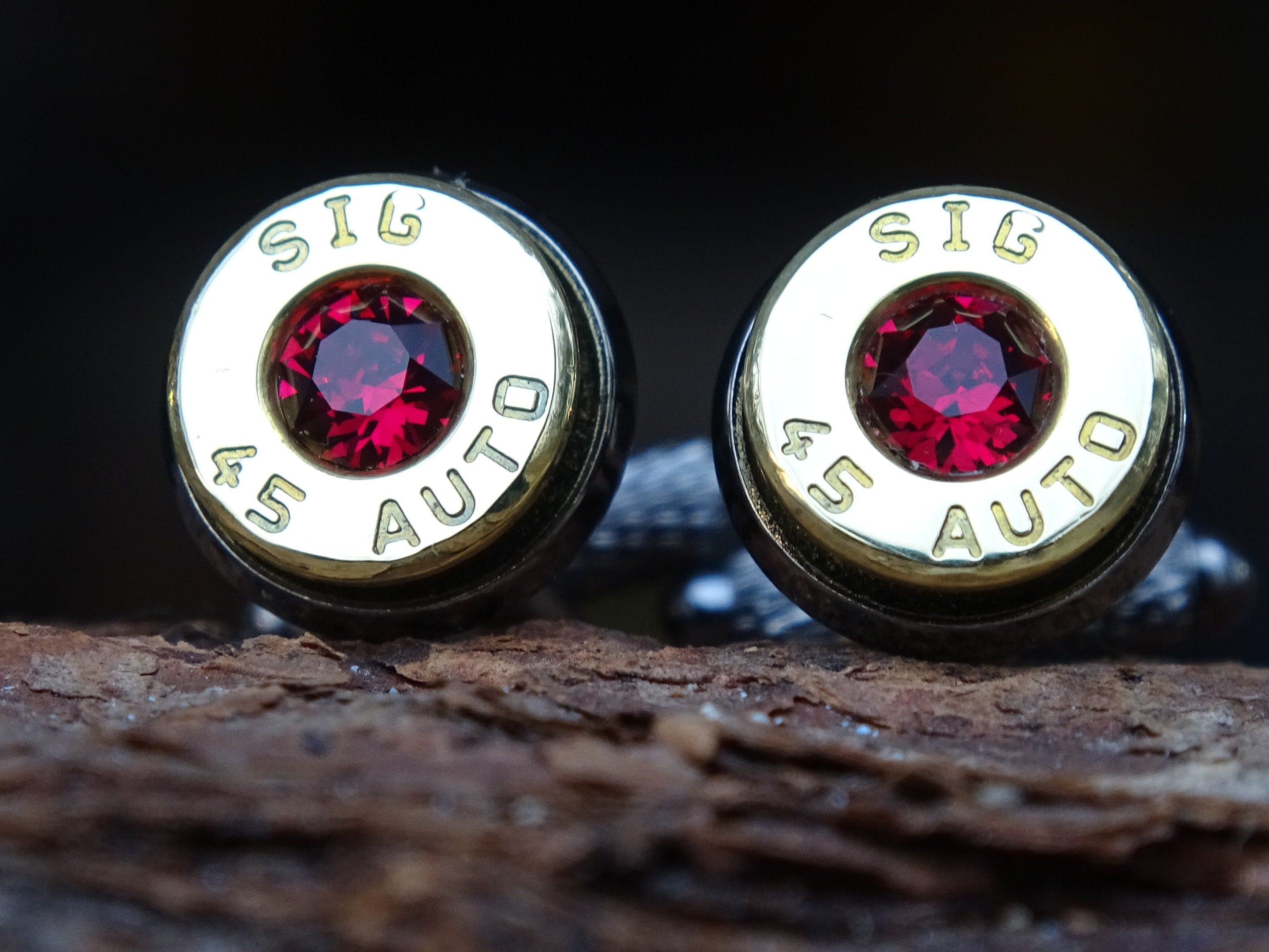 Bullet cufflinks/Tie clip two tone 45 ACP Ruby (etsy image id: 4513707766)