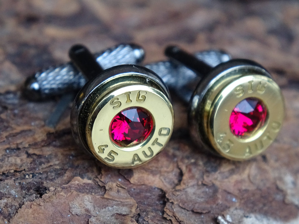 Bullet cufflinks/Tie clip two tone 45 ACP Ruby (etsy image id: 4513707966)
