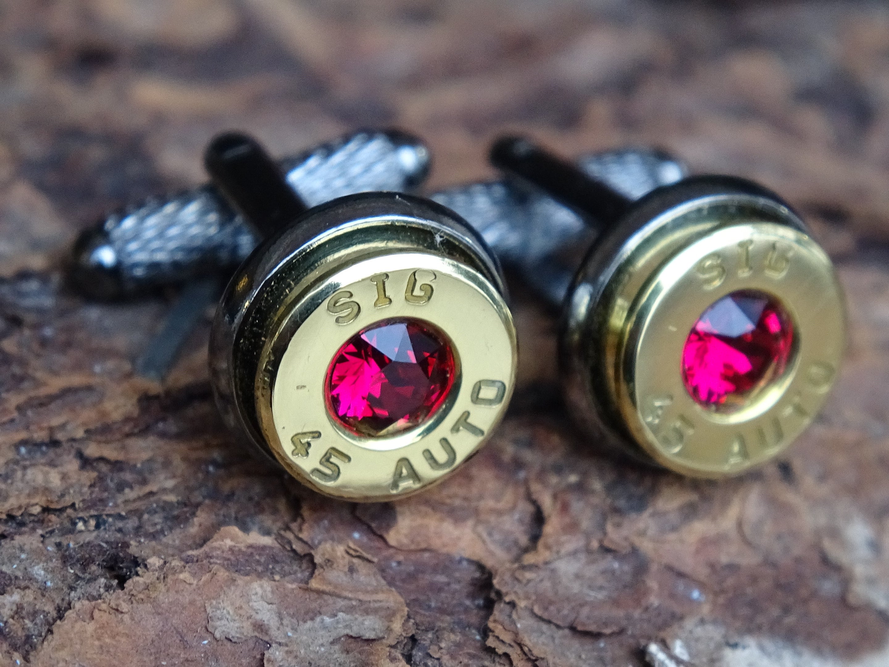 Bullet cufflinks/Tie clip two tone 45 ACP Ruby (etsy image id: 4513707966)