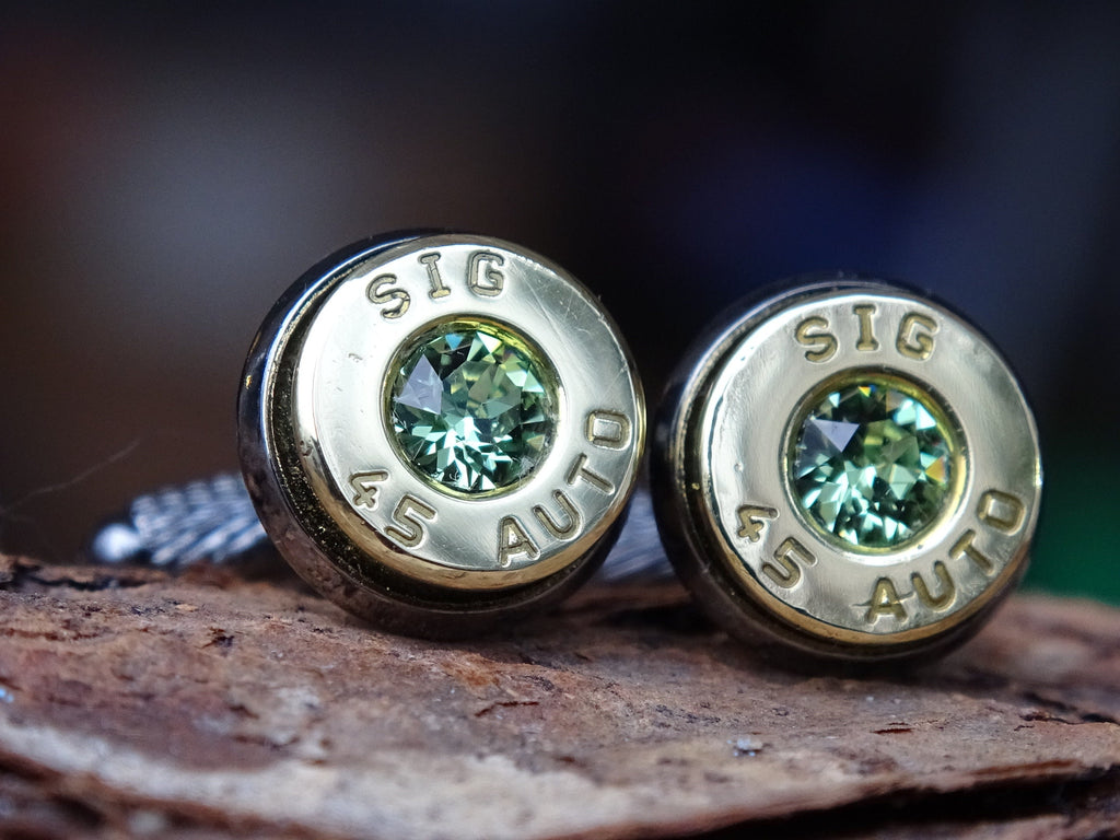 Bullet cufflinks two tone 45 ACP Peridot (etsy image id: 4513744924)