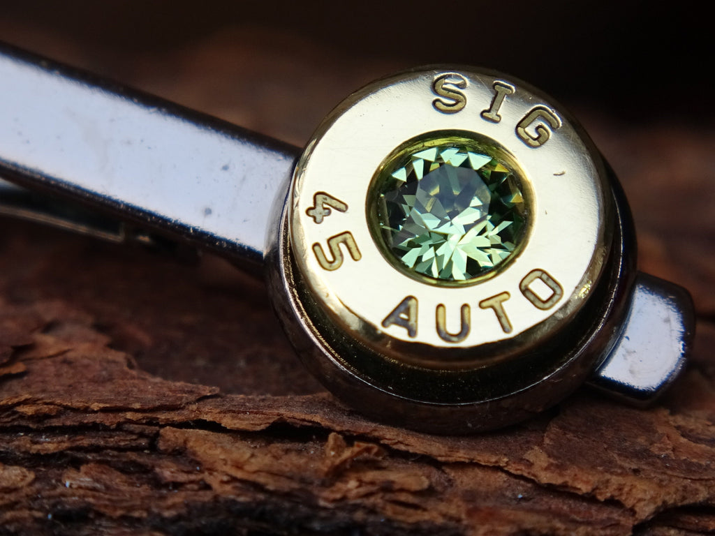 Bullet Tie clip two tone 45 ACP Peridot (etsy image id: 4513750504)