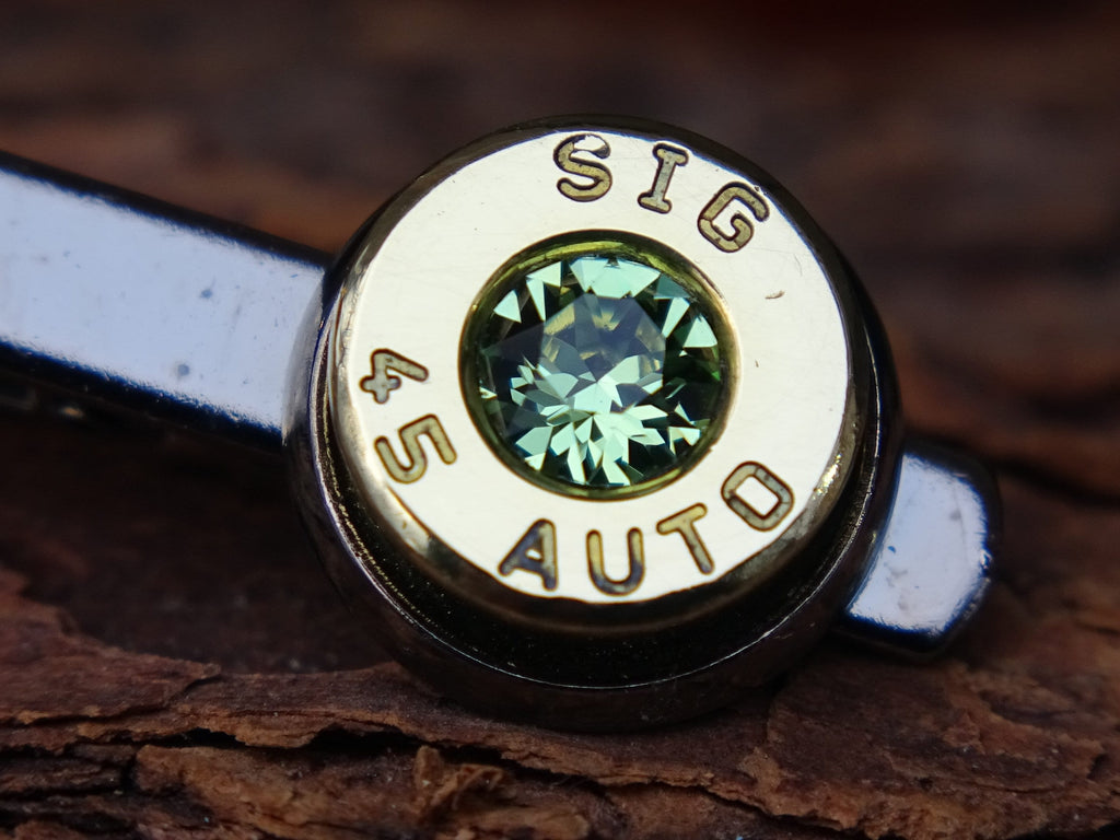 Bullet Tie clip two tone 45 ACP Peridot (etsy image id: 4513750856)