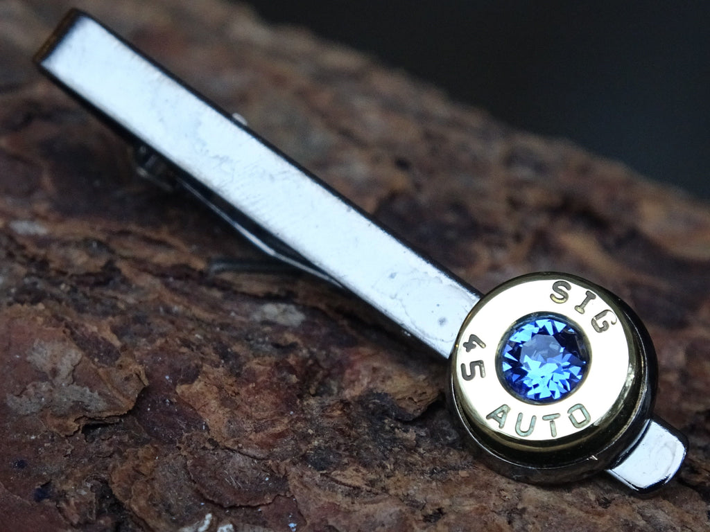 Bullet cufflinks/Tie clip two tone 45 ACP Sapphire (etsy image id: 4513768658)