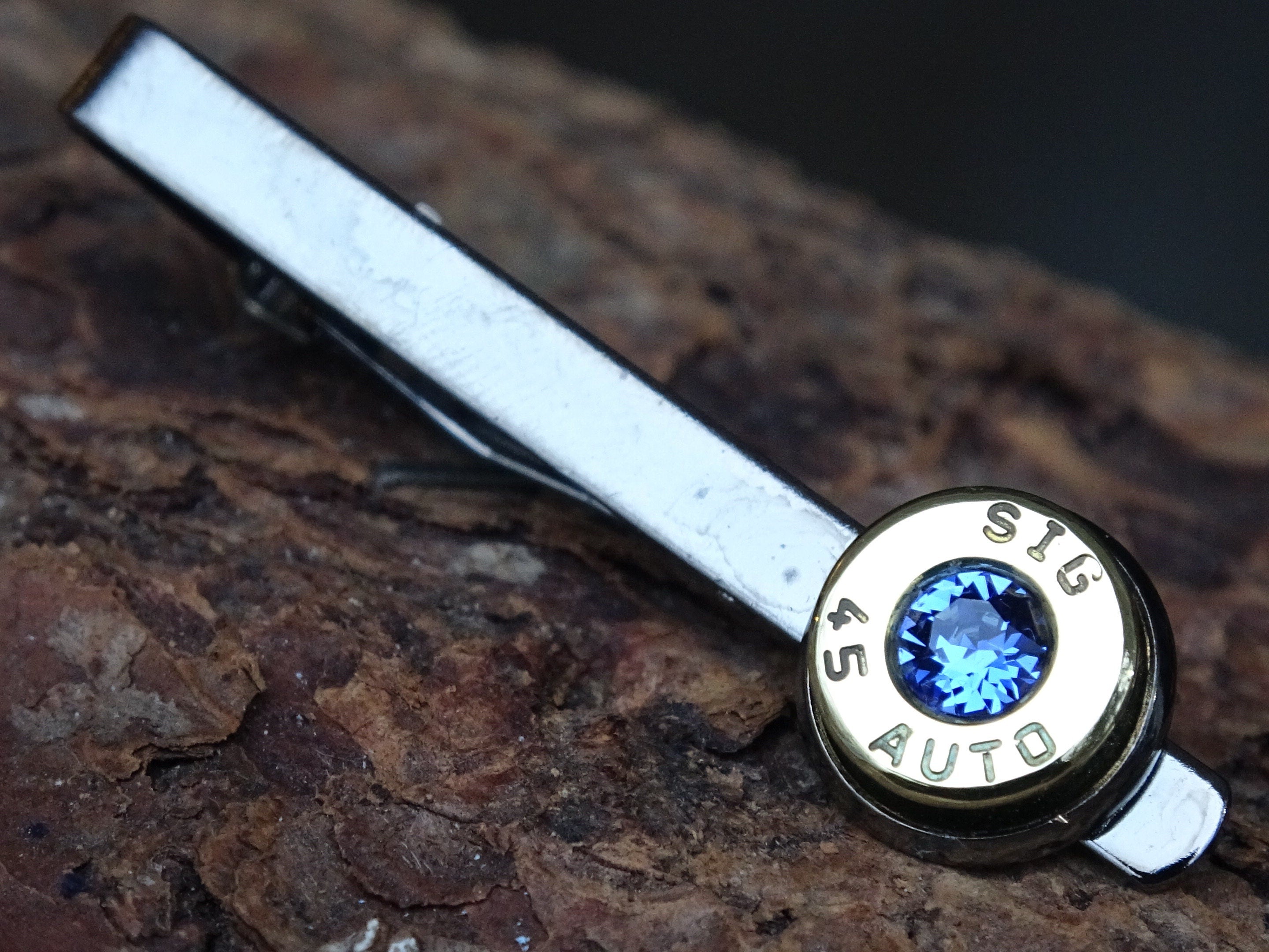 Bullet cufflinks/Tie clip two tone 45 ACP Sapphire (etsy image id: 4513768658)