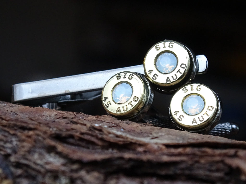 Bullet cufflinks/Tie clip two tone 45 ACP Opal (etsy image id: 4513785500)