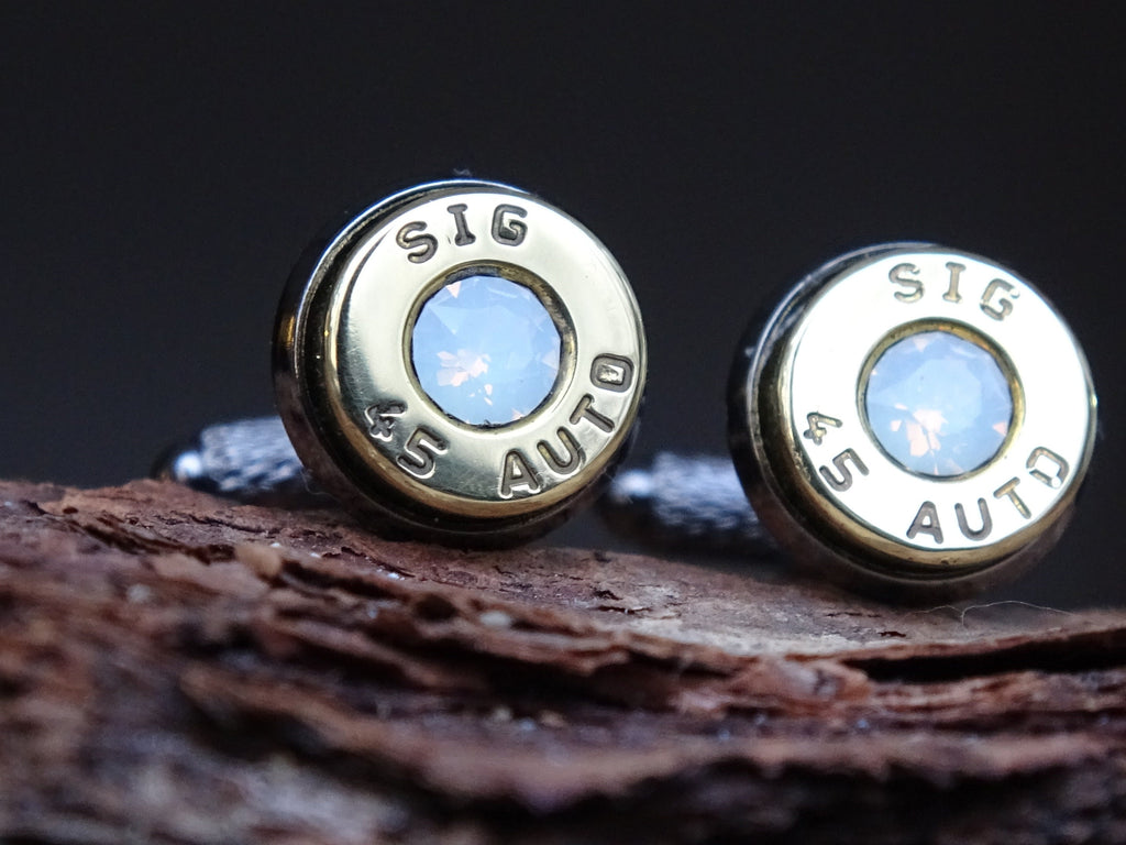 Bullet cufflinks two tone 45 ACP Opal (etsy image id: 4513793206)