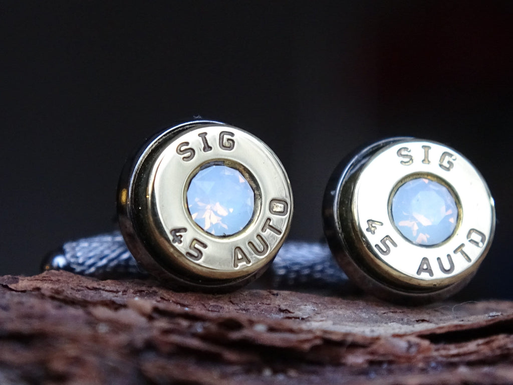 Bullet cufflinks two tone 45 ACP Opal (etsy image id: 4513793418)