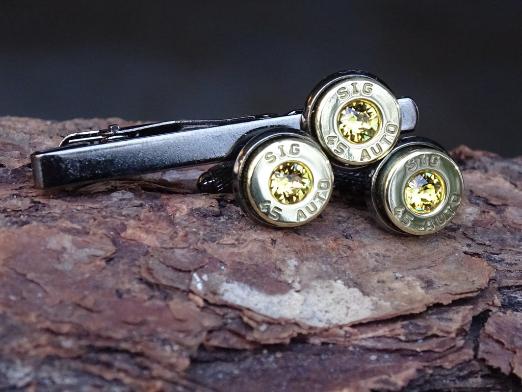 Bullet cufflinks/Tie clip two tone 45 ACP Citrine (etsy image id: 4513806662)