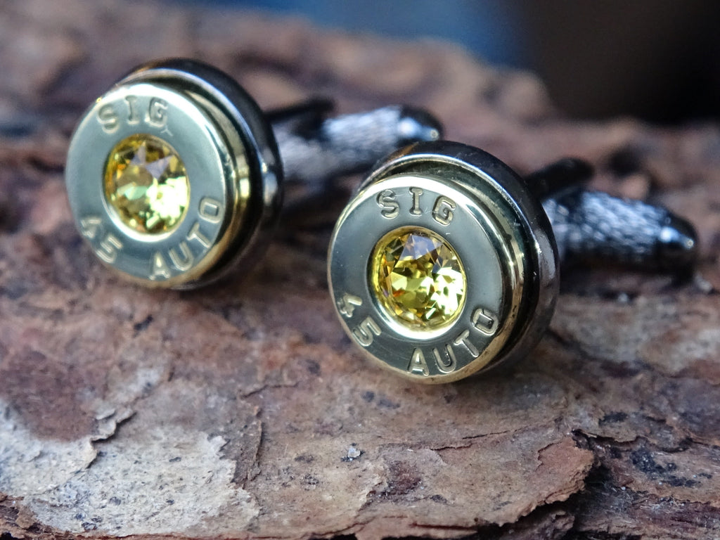 Bullet cufflinks/Tie clip two tone 45 ACP Citrine (etsy image id: 4513807730)