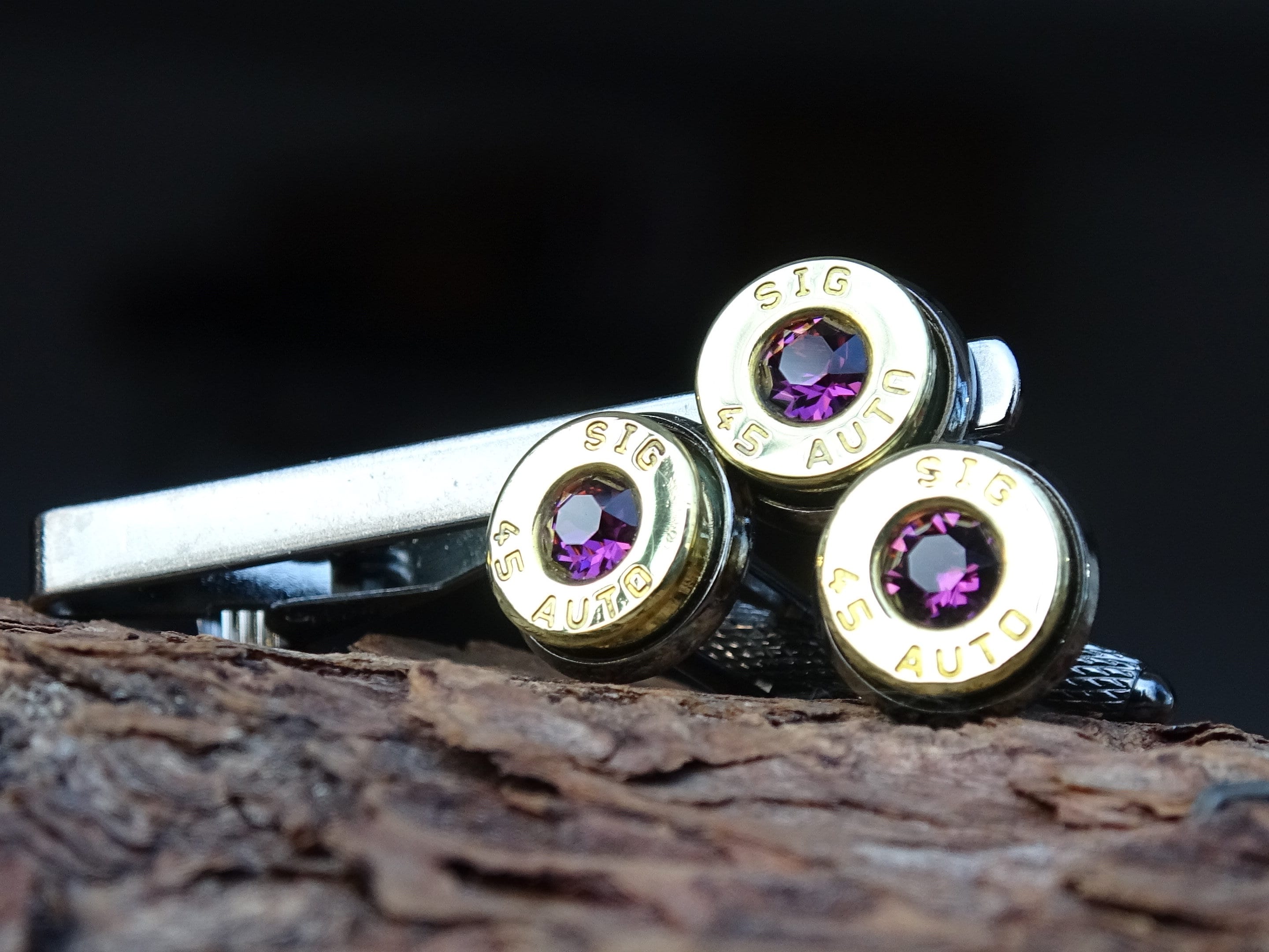 Bullet cufflinks/Tie clip two tone 45 ACP Amethyst (etsy image id: 4557353123)