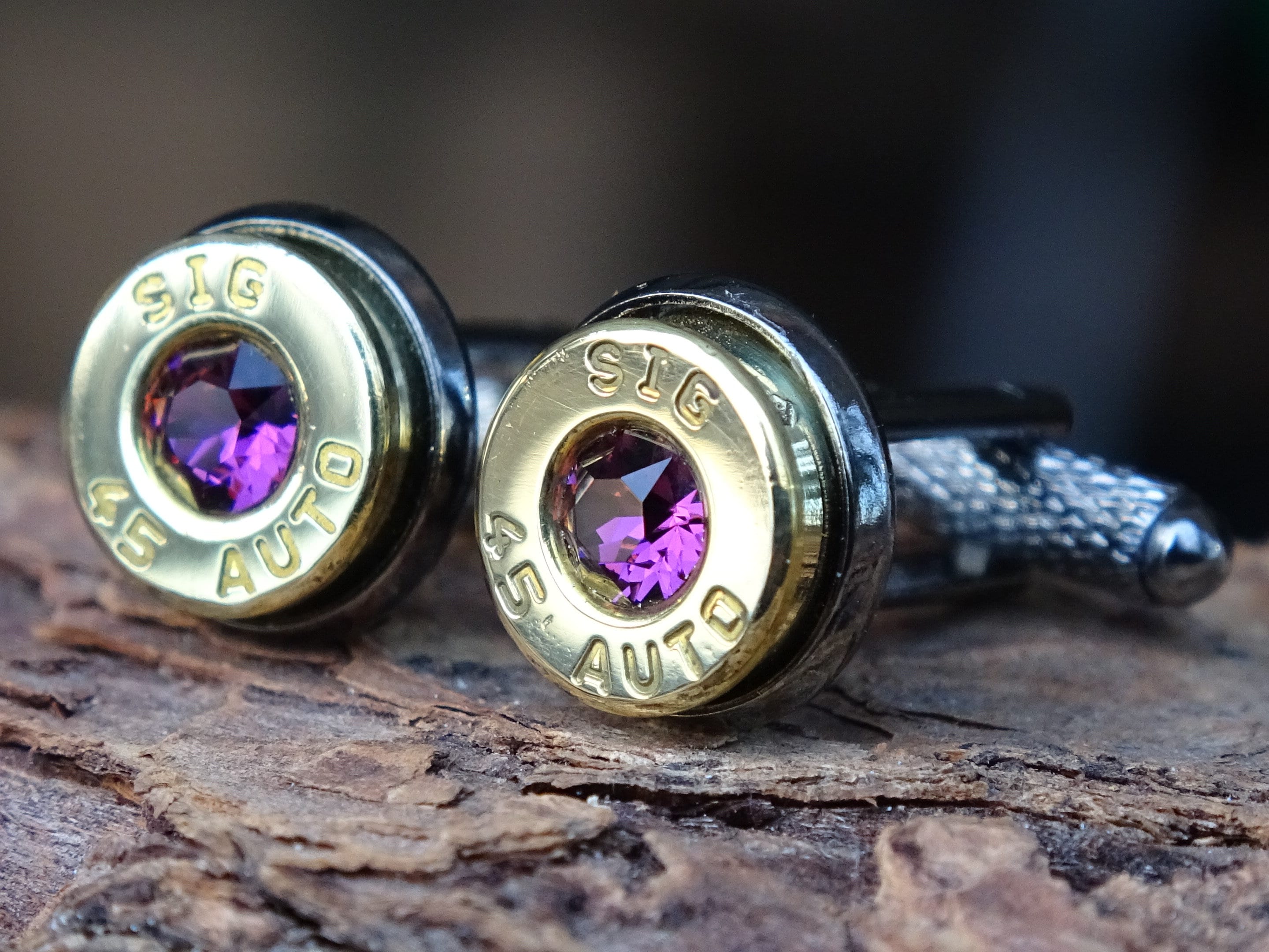 Bullet cufflinks two tone 45 ACP Amethyst (etsy image id: 4557366047)
