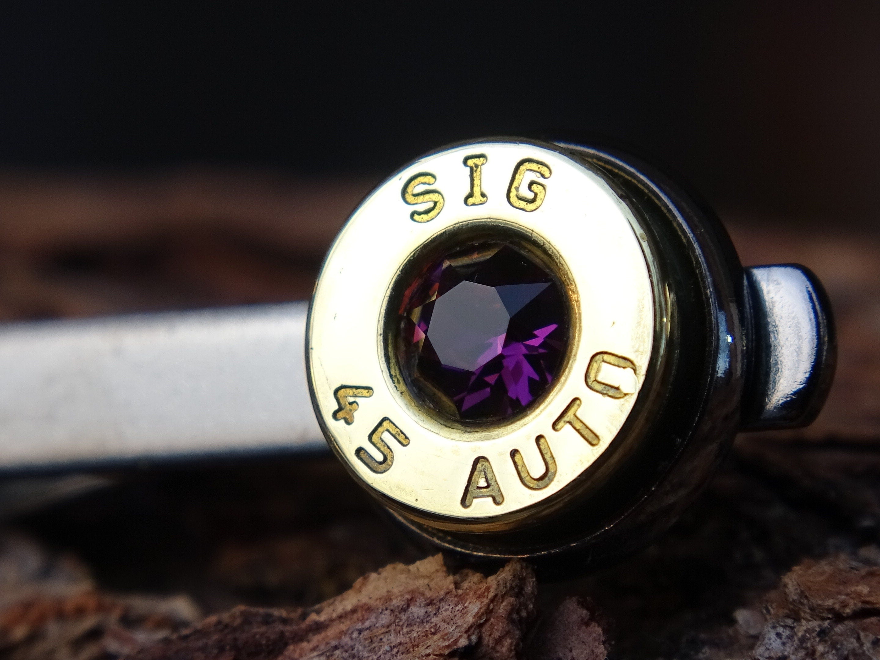 Bullet Tie clip two tone 45 ACP Amethyst (etsy image id: 4557382883)