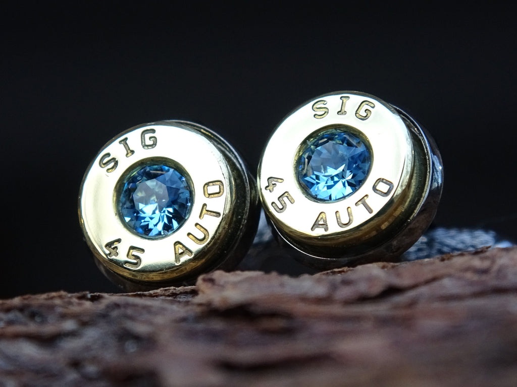 Bullet cufflinks two tone 45 ACP Aquamarine (etsy image id: 4557627289)