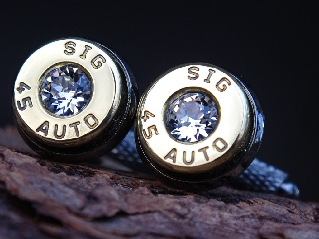 Bullet cufflinks/Tie clip two tone 45 ACP Clear CZ (etsy image id: 4557651205)