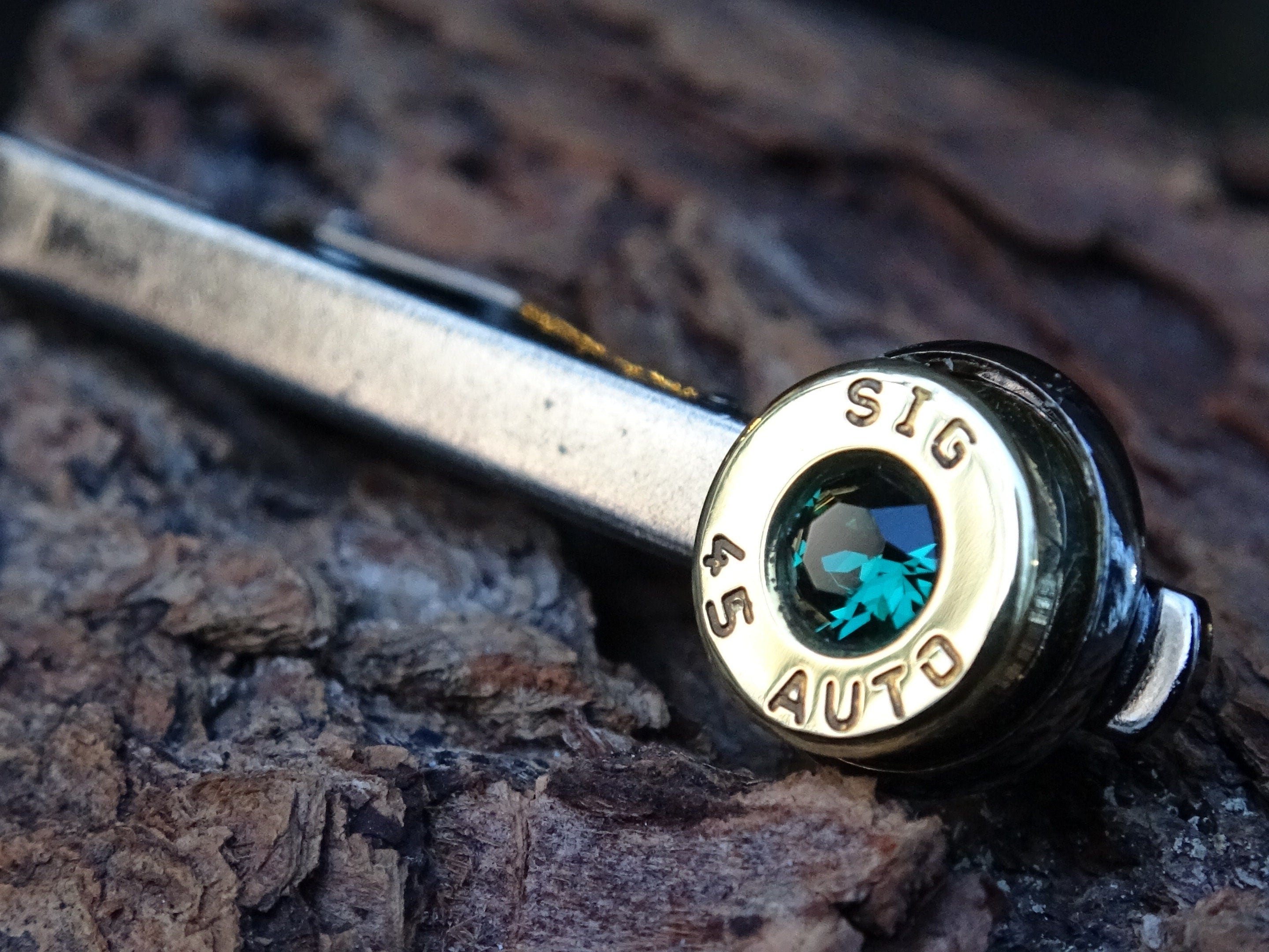 Bullet cufflinks/Tie clip two tone 45 ACP Emerald (etsy image id: 4557683115)
