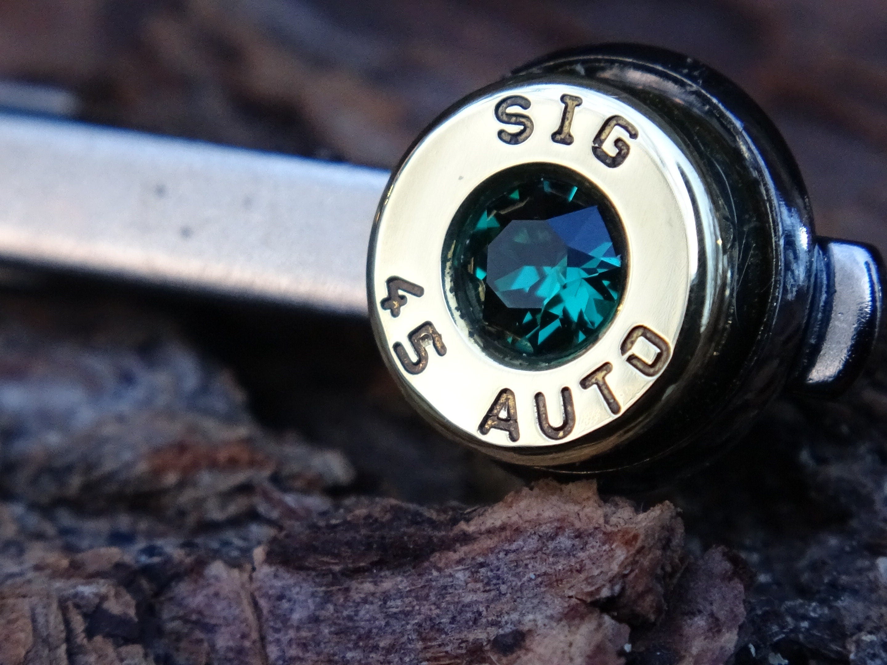 Bullet Tie clip two tone 45 ACP Emerald (etsy image id: 4557696867)