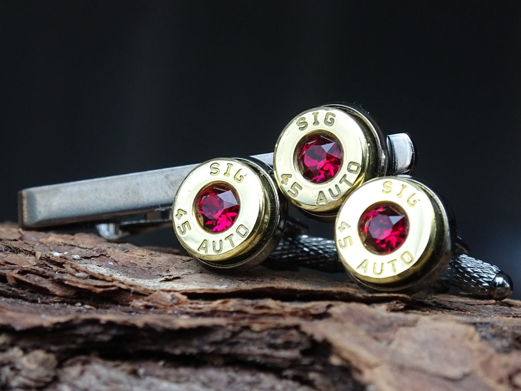 Bullet cufflinks/Tie clip two tone 45 ACP Ruby (etsy image id: 4561080753)