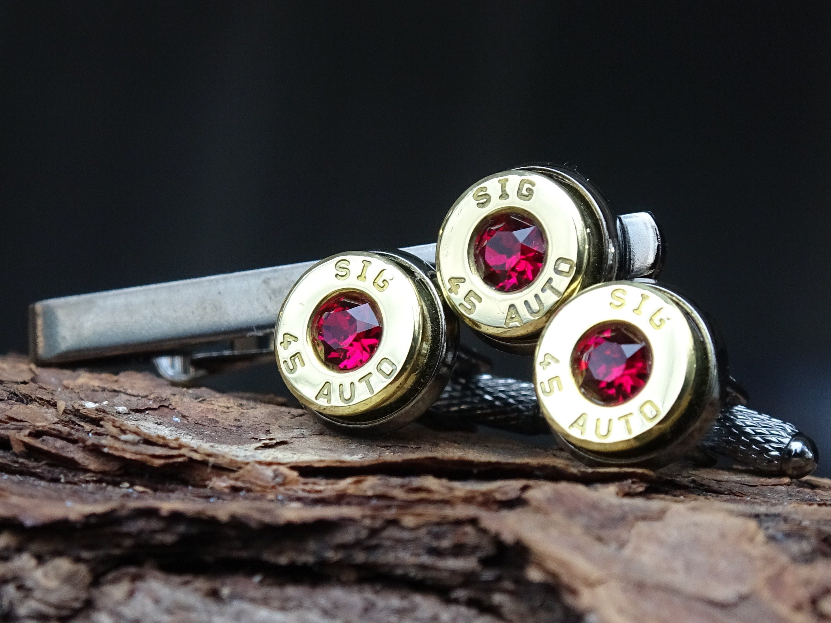 Bullet cufflinks/Tie clip two tone 45 ACP Ruby (etsy image id: 4561080753)