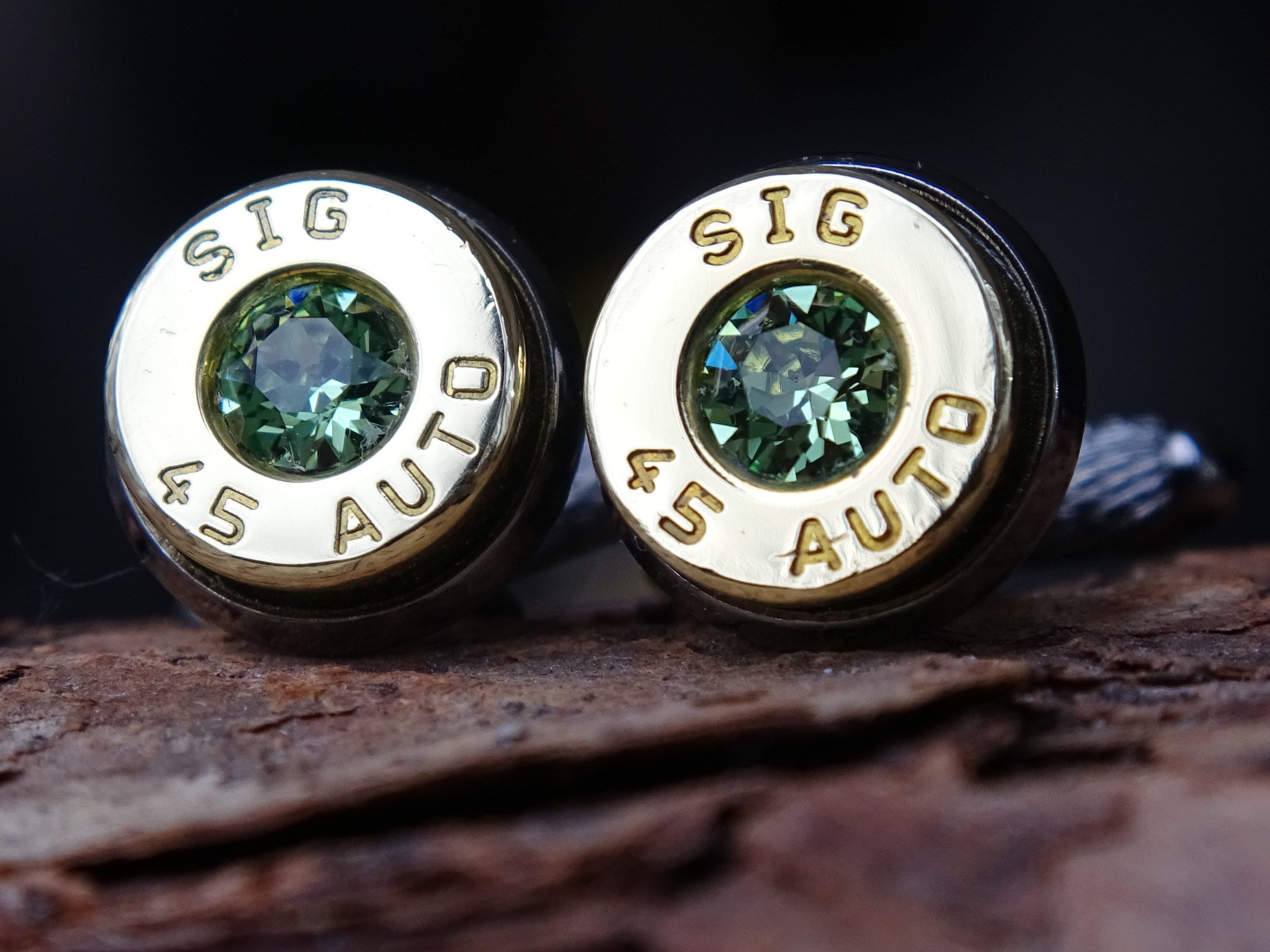 Bullet cufflinks two tone 45 ACP Peridot (etsy image id: 4561120101)