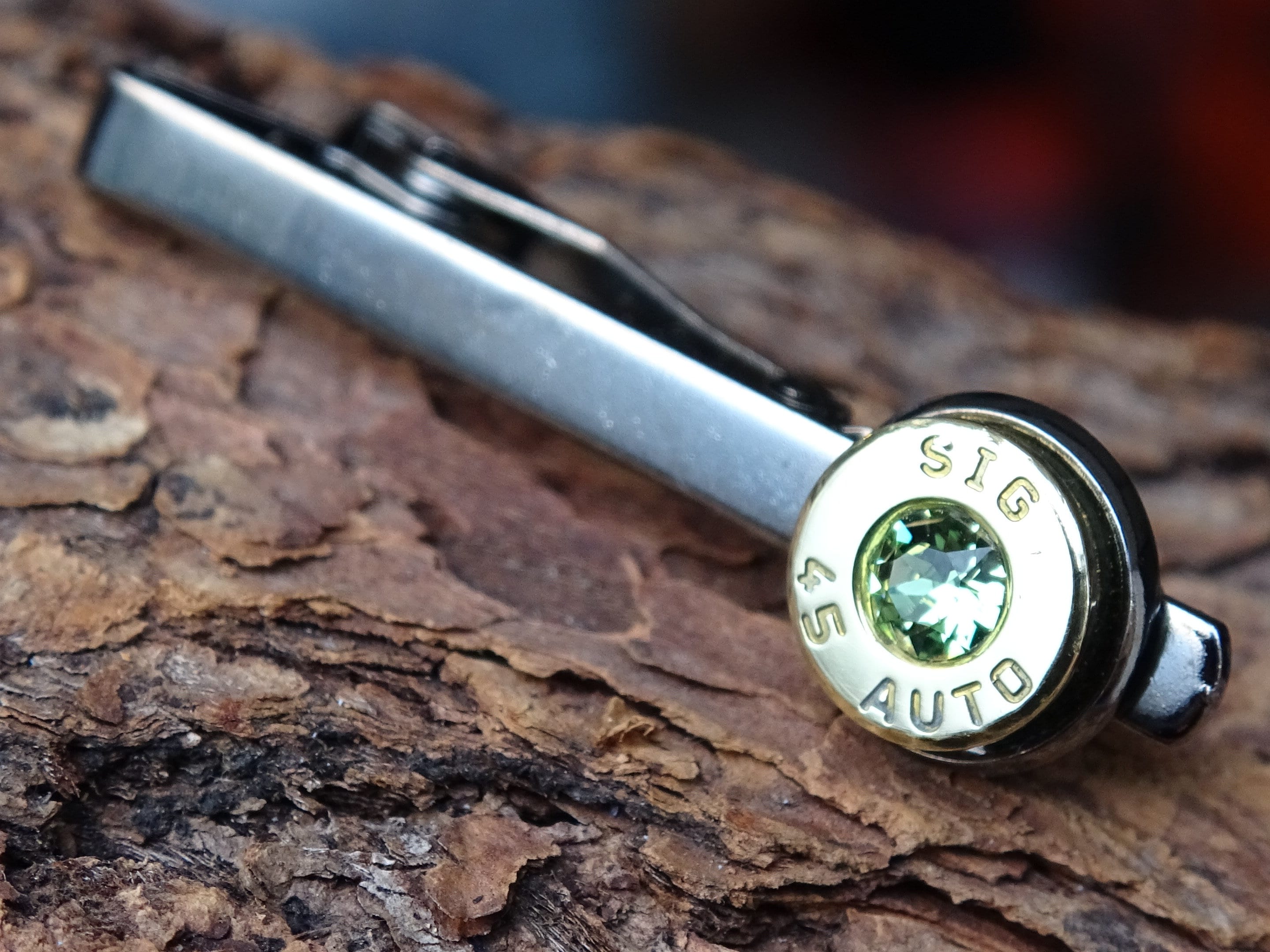Bullet Tie clip two tone 45 ACP Peridot (etsy image id: 4561125699)