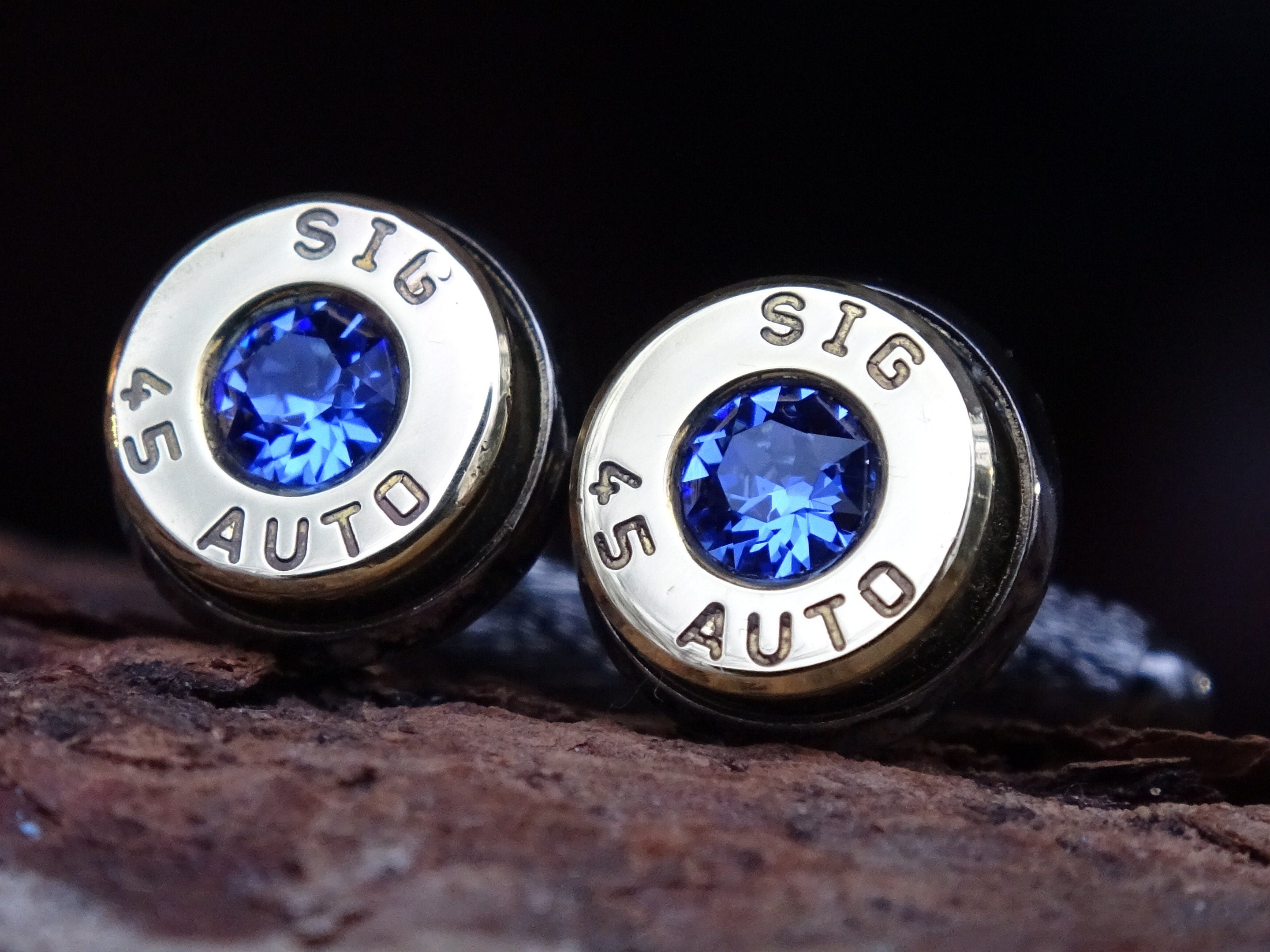 Bullet cufflinks/Tie clip two tone 45 ACP Sapphire (etsy image id: 4561144445)